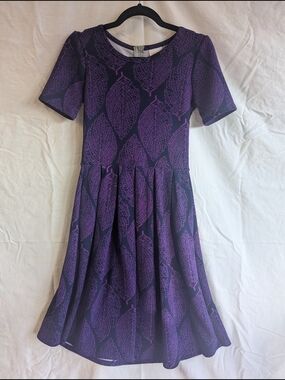 LuLaRoe XS Purple Leaf Print Fit & Flare Dress